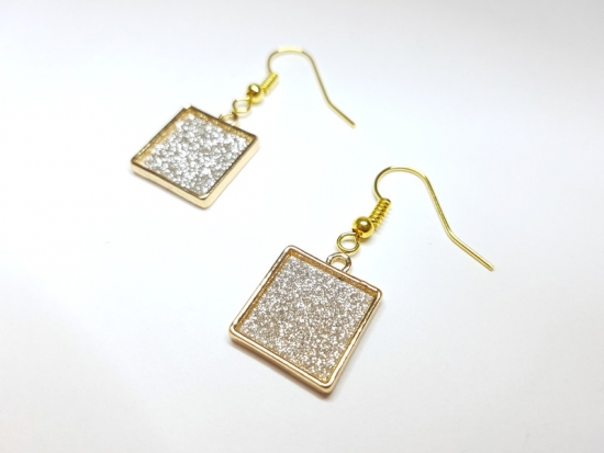 Glitzer Ohrringe Quadrat goldfarben silberfarben